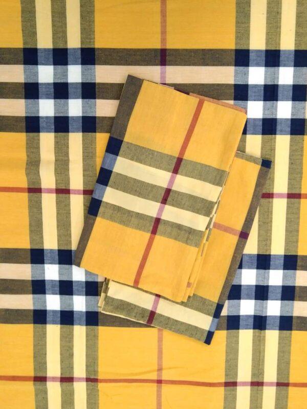 Handwoven cotton double bedsheet with pillow cover-Yellow, Red and Black checks - Image 3