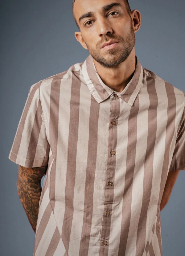 Mocha Stripe Half-Sleeve Shirt - Image 3