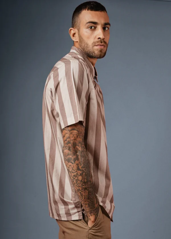 Mocha Stripe Half-Sleeve Shirt