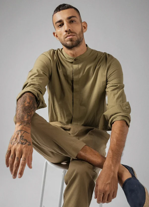 Olive Mandarin Shirt - Image 6