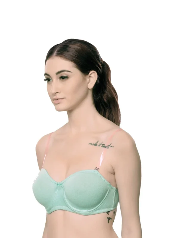 Organic Cotton Antimicrobial Non-padded Strapless Bra-ISB020-Ocean Green - Image 3