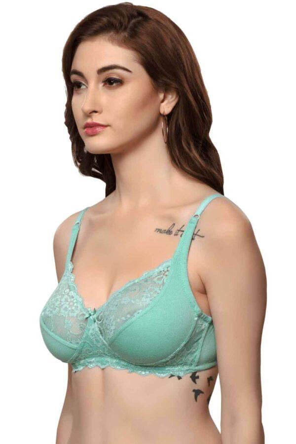 Organic Cotton Antimicrobial Laced non-Padded Bra-ISB019-Oceangreen - Image 2