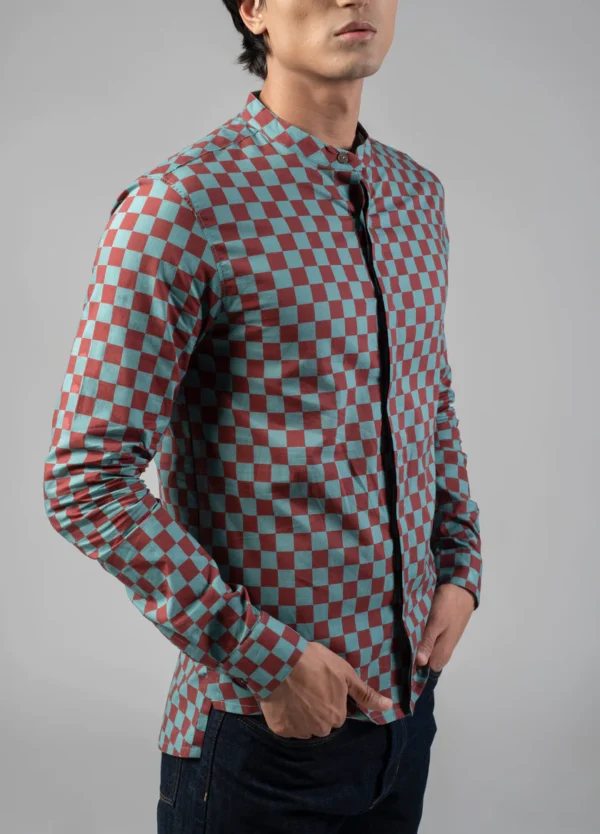 Syrah Checkers Mandarin Shirt - Image 6