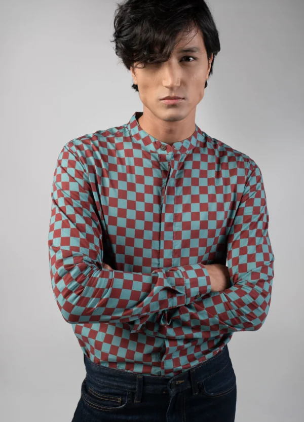 Syrah Checkers Mandarin Shirt - Image 5