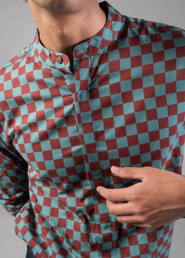 Syrah Checkers Mandarin Shirt - Image 4