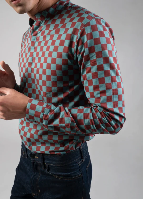 Syrah Checkers Mandarin Shirt - Image 3