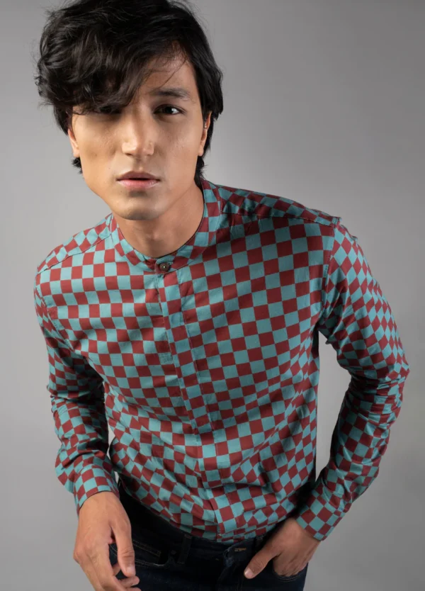 Syrah Checkers Mandarin Shirt - Image 2