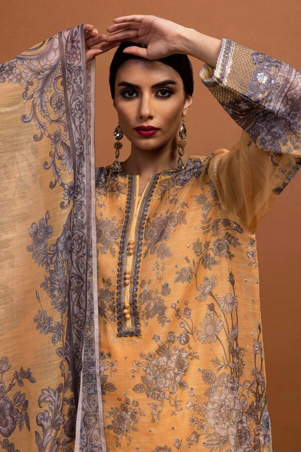 Khaadi Eid Festive Lawn 2023 | bpo23101_yellow - Image 3
