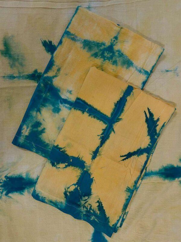 Handwoven Hand Tie Dye Cotton Double Bed Sheet with Pillows-Green and Yellow - Image 2