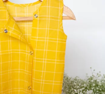 Joys of spring unisex jhabla in yellow handwoven cotton checks