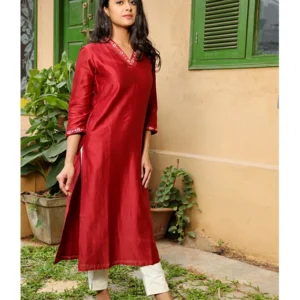 Red Chanderi Silk Kurta