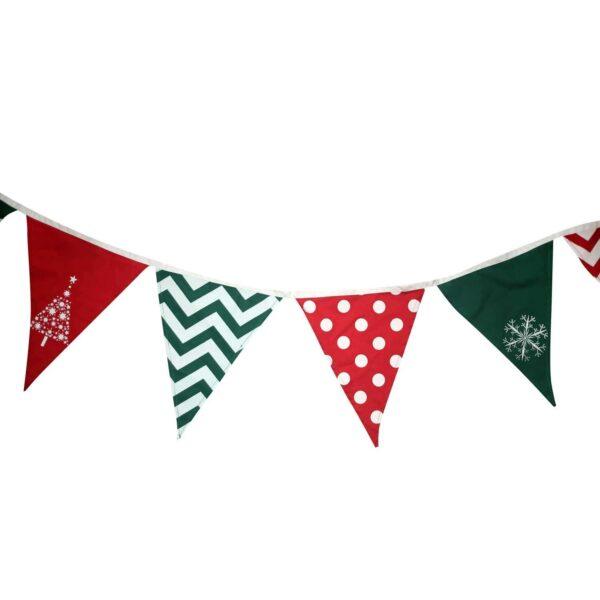 Fabric christmas bunting in red and green ikat - Image 3