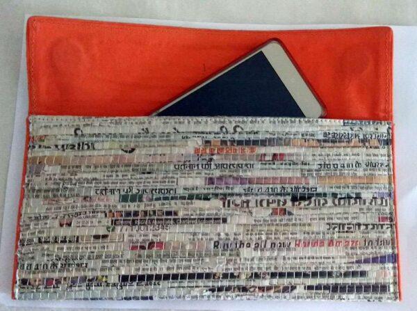 Handwoven Newspaper Envelop Clutch – Orange