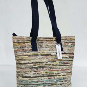Handwoven Newspaper Tote Bag – Navy Handle