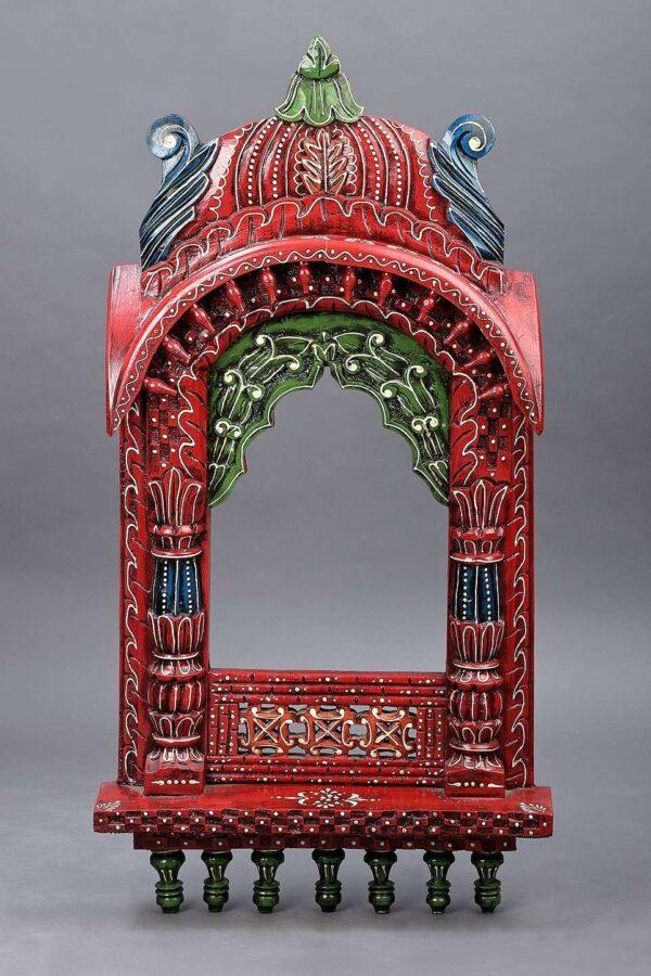 27" Hand Painted Temple Design Wood Jharokha (Window) | Handmade Art | Made In India - Image 2
