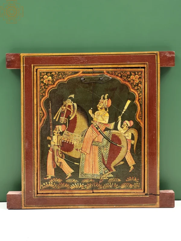 13" Hand Painted King Riding Horse Painting Jharokha (Window) | Handmade