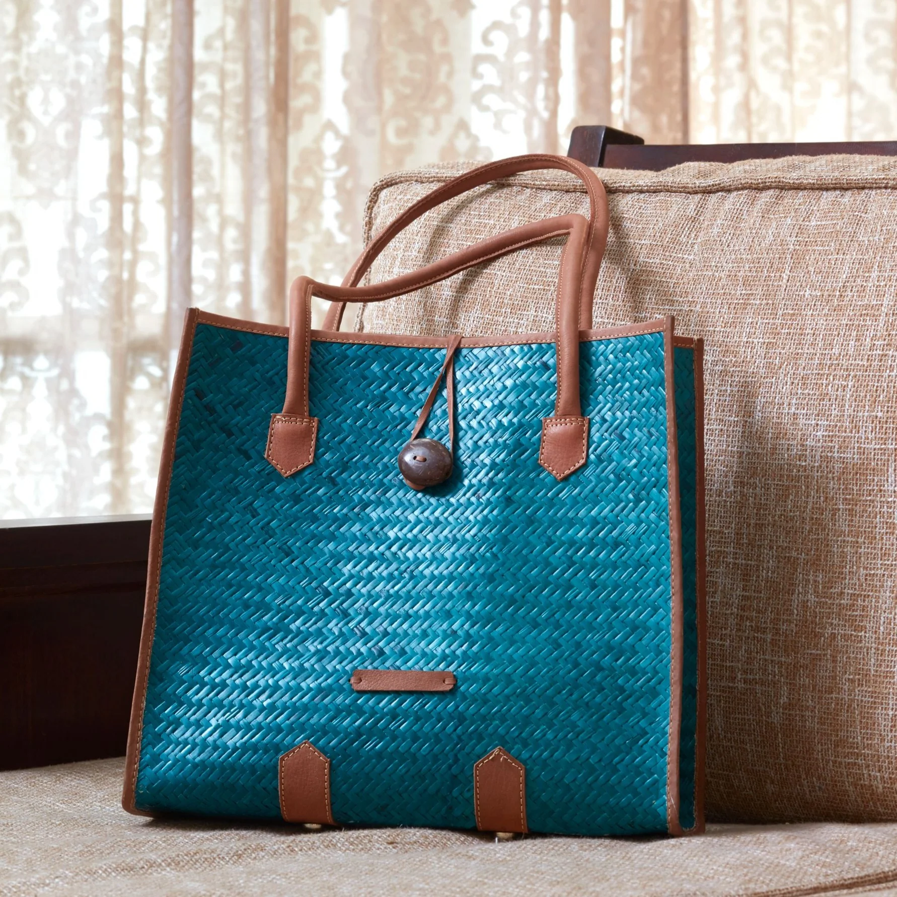 Sitalpati Coco Button Bag with Pure Leather Handle - Image 3