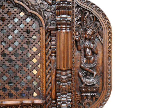 42'' Large Peacock and Nepalease God Window | Wooden | Nepalese Handicrafts - Image 5