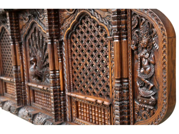 42'' Large Peacock and Nepalease God Window | Wooden | Nepalese Handicrafts - Image 3