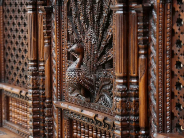 42'' Large Peacock and Nepalease God Window | Wooden | Nepalese Handicrafts - Image 2