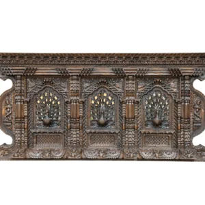28'' Three Peacock and Nepalease God Window | Wooden | Nepalese Handicrafts