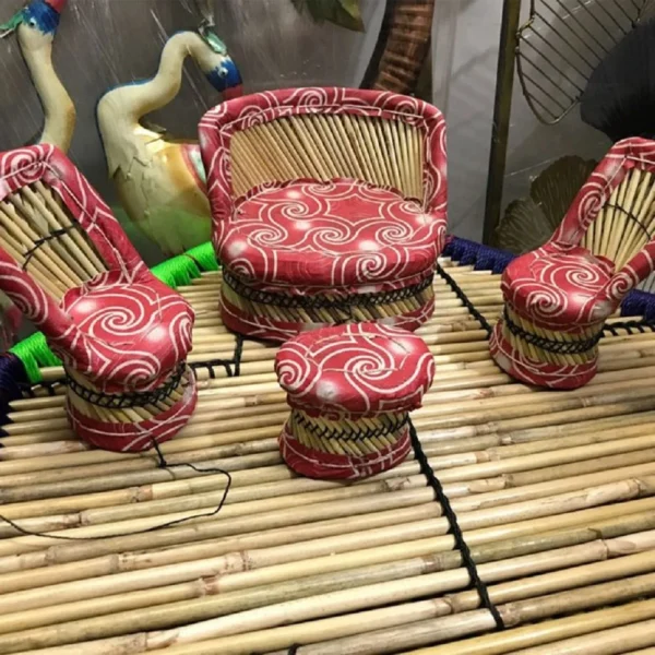 Miniature Bamboo Furniture Sofa Set (Mudha) for Kids Play Showpiece and Home Decor