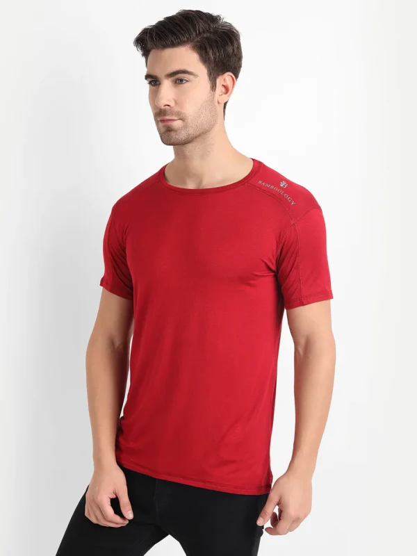 Bamboo Fabric Maroon T-shirt For Men - Image 5