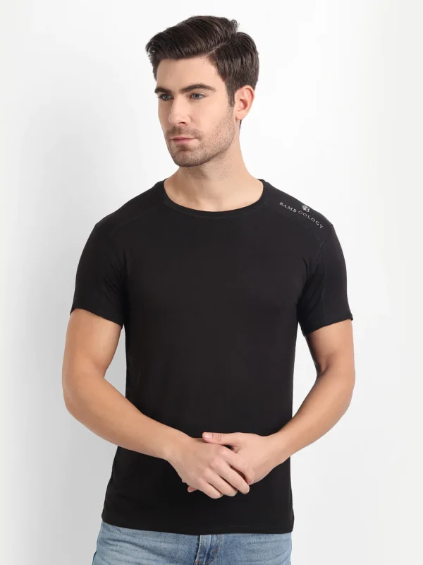Bamboo Fabric Black T-shirt For Men - Image 2