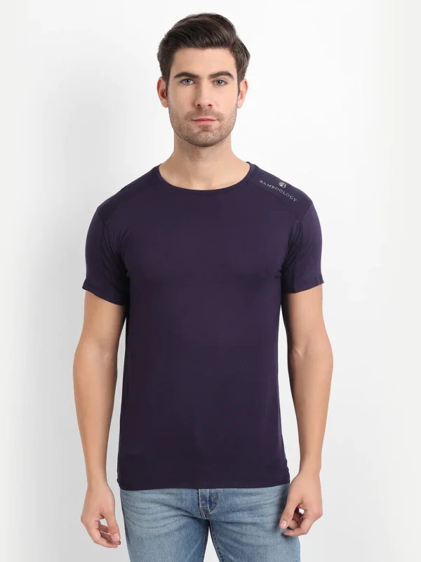 Bamboo Fabric Navy T-shirt For Men - Image 4