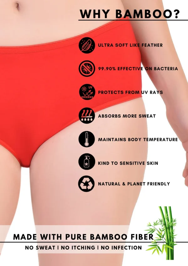 Bamboo Fabric Women's Mid Rise Panty | Red and Black | Pack of 2 - Image 6