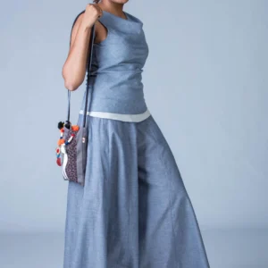 Blue Organic Cotton Palazzo Pants