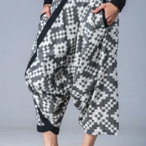 White Grey Ikat Pattern Turkish Pant