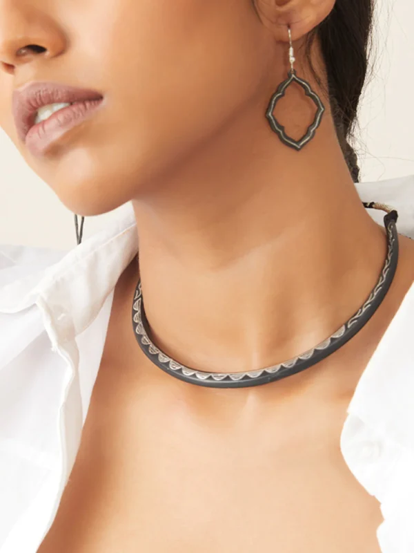 Handmade Bidri Pure Silver Inlay Choker Necklace - Image 2