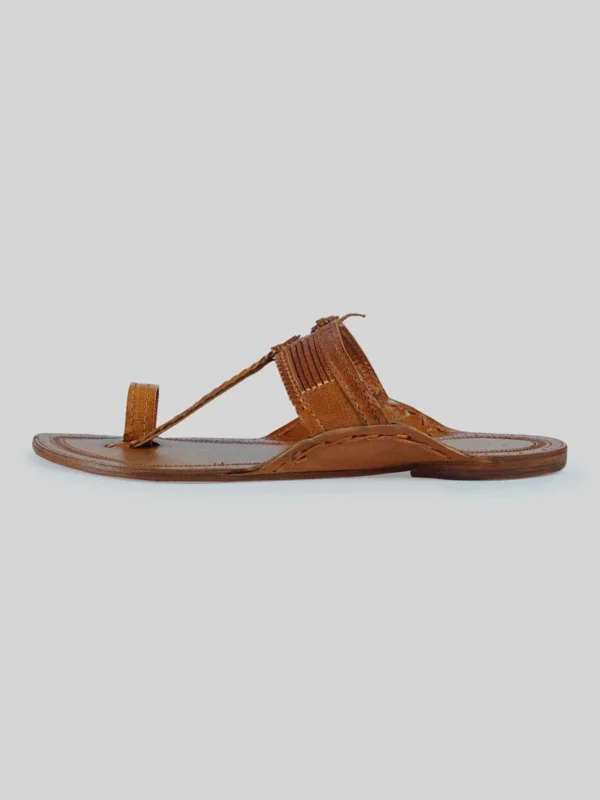 Kolhapuri Men's Twill Chappal Tan - Image 4