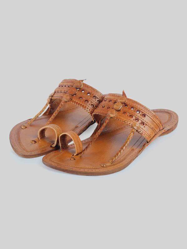 Kolhapuri Men's Entwine Chappal Tan - Image 3