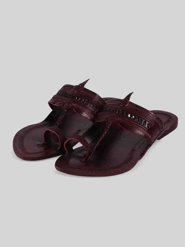 Kolhapuri Men's Enterlace Chappal Dark Brown - Image 5