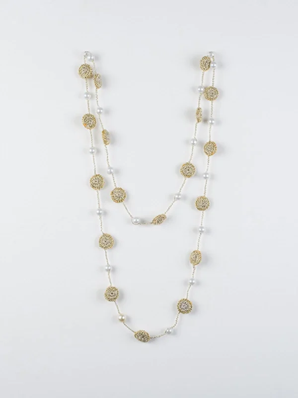 Handmade Nakshatra Pearl & Coins Necklace Metallic Gold - Image 2