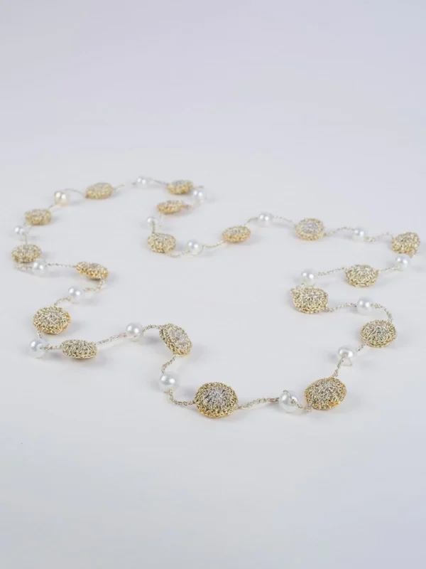 Handmade Nakshatra Pearl & Coins Necklace Metallic Gold - Image 4