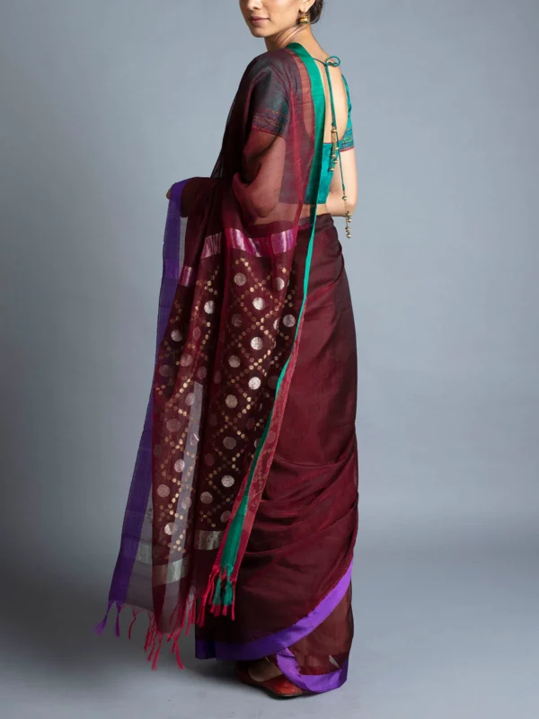 Rudraksh Palla Chanderi Saree Maroon With Blouse Piece - Image 2