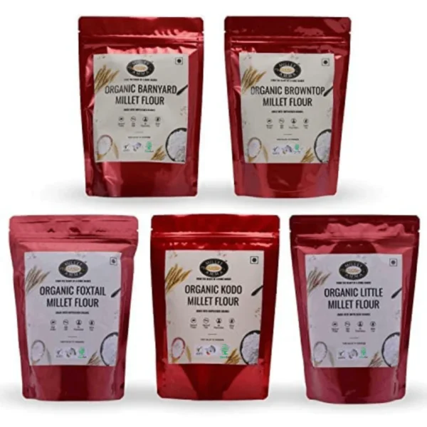 Siridhanya Flour Combo Organic Millet Pack of 5 (2.5 Kg - Each 500 g) | Positive Millets due to its balanced Nutritional Profile | Kodo , Foxtail, Browntop, Little, Barnyard