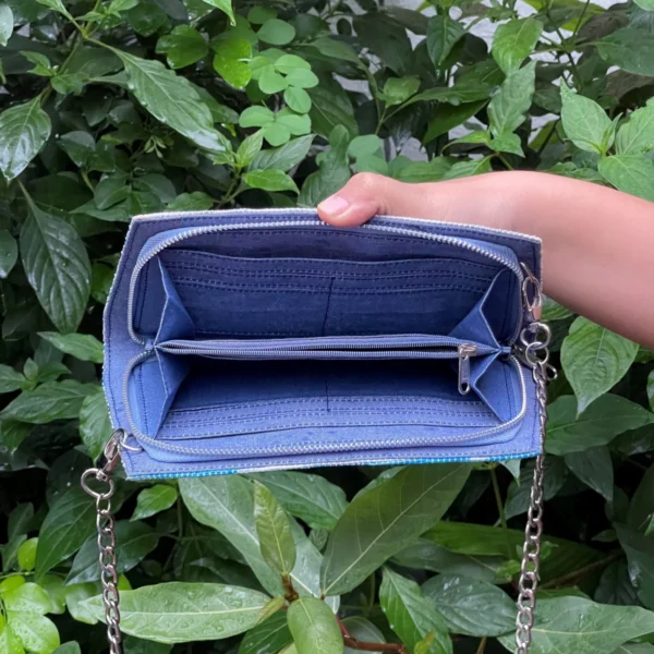 White with Silver Thin stripes and dark blue tinged Trapeze Clutch (TC0724-016) PS_W - Image 2