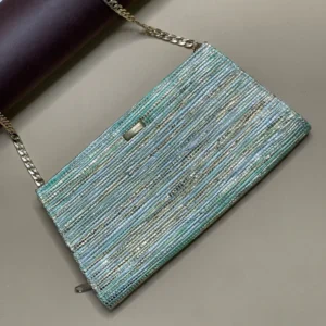 Silver Light Green with Golden tinged Trapeze Clutch (TC0724-020) PS_W