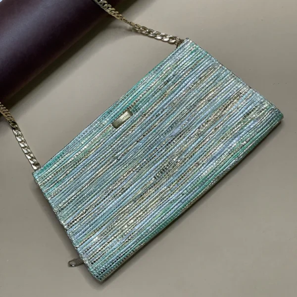 Silver Light Green with Golden tinged Trapeze Clutch (TC0724-020) PS_W