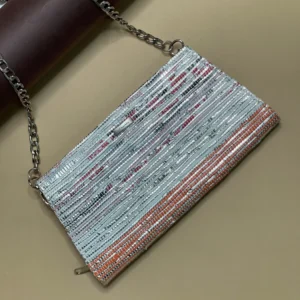 White silver Red thin stripes Trapeze Clutch (TC0724-017) PS_W