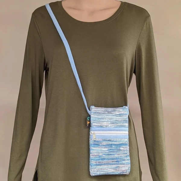 Shimmery Silver and Blue Upcycled Handwoven Mobile Sling (MSL0724-013) PS_W