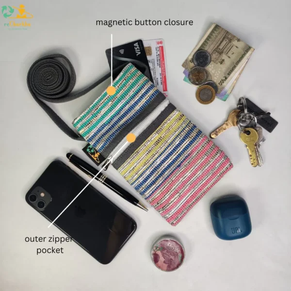 Shimmery Silver and Blue Upcycled Handwoven Mobile Sling (MSL0724-013) PS_W - Image 2