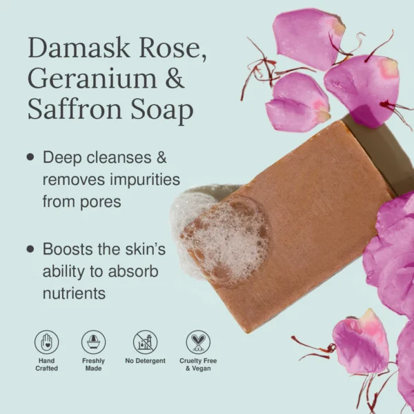 Damask Rose, Geranium And Saffron Soap - Image 3