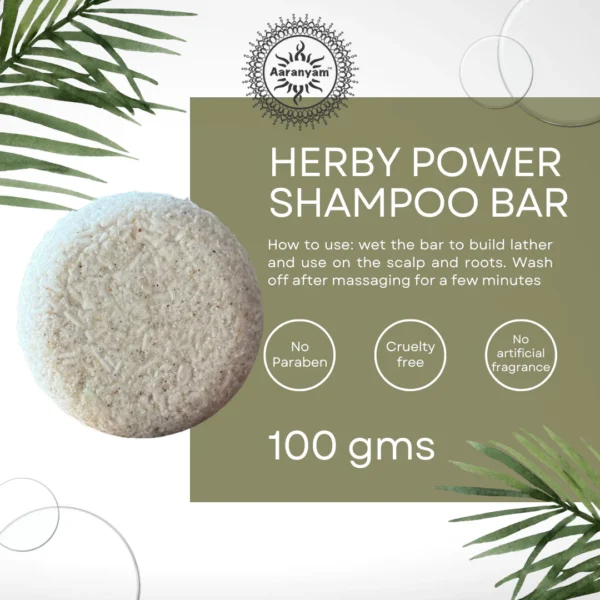 Aaranyam | Herby Power shampoo bar with the goodness of Turmeric bhrigraj Brahmi Amla Shikakai, Neem Reetha and flaxseed Extract known for its hair strengthening properties - 100g for men women traveling friendly - Image 2