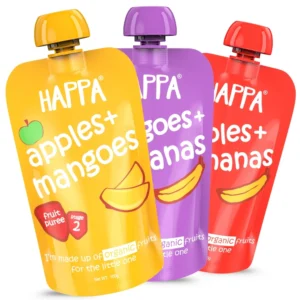 Happa Healthy Baby Food Puree | 100% Fruits | No Added Sugar, No Milk Powder, No Preservatives | Stage 2 (6 Months+) | Ready to Eat | Free from Common Allergens | Pack of 3 (100g Each)